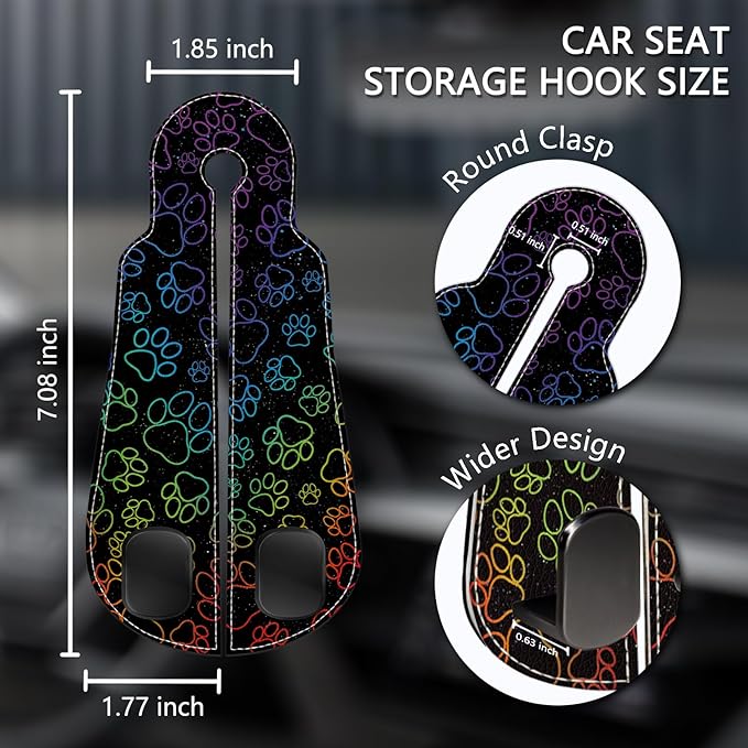 Blusabaca 2PCS Car Seat Back Storage Headrest Hooks, Dog Paw Purse Holder Bags Hanger, PU Leather Double Metal Hook for Backseat Organizer, Women Car Accessories Organization
