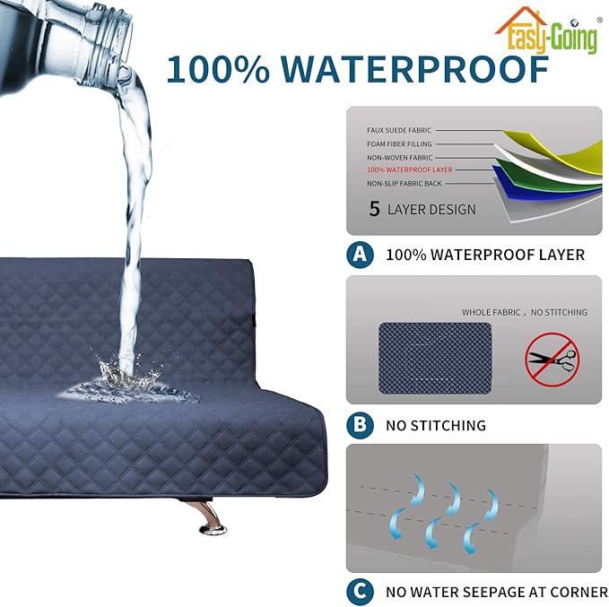 Easy-Going Sofa Slipcover Futon Cover Waterproof Couch Cover Furniture Protector Cover Pets Covers Whole Fabric No Stitching Non-Slip Fabric Pets Kids Children Dog Cat (Futon, Navy)
