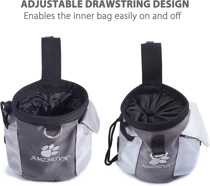 AMZNOVA Dog Treat Bag Treatnow Dog Treat Pouch, Training Pouch with Waist Belt & Clicker for Training & Walking, Waist Clip On Snack Fanny Pack for Pet, 3Cups, Grey