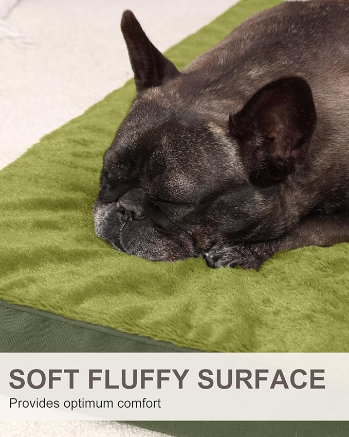 KSIIA Orthopedic Dog Bed Crate Waterproof Pet Mats for Small Dogs Deluxe Plush Washable Pet Bed with Egg Crate Foam & Removable Cover, 23 x 17 Inch, Green