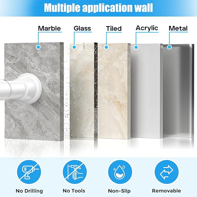 1pack Shower Curtain Rod 31-62 inch Tension Rod White Shower rod Non Slip Adjustable Curtain Rods No Drilling Tension Curtain Rod Shower Rods for Windows Closet