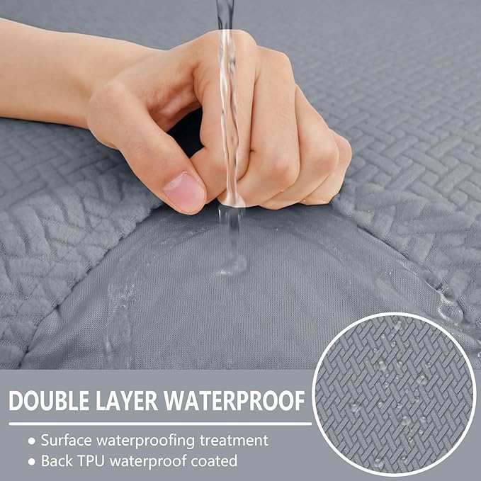 hyha Waterproof Couch Cushion Covers, Wear Resistant Couch Cover, Anti Slip Sofa Slipcovers Washable, Soft Thick Jacquard Furniture Protector for Pets Dog (1 Piece for Large, Light Grey)