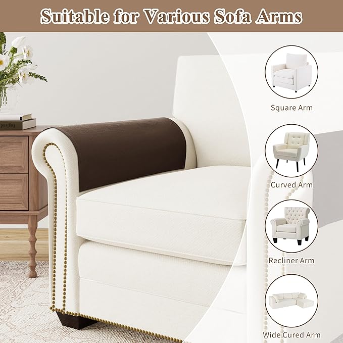 SPWIY Couch Arm Covers Linen Chair Arm Covers Anti-Scratch & Stain Resistant Furniture Protector for Sofa Set of 2 Washable Recliner Armrest Cover for Pets, 20" W x 24" L, Coffee