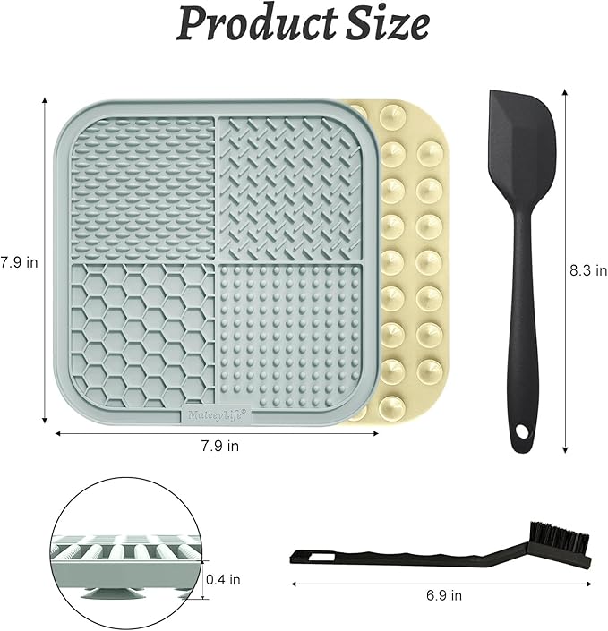 MateeyLife 2PCS Large Lick Mat for Dogs and Cats, Licking Mats for Dog Anxiety Relief, Cat Peanut Butter Lick Pad for Boredom Reducer, Dog Treat Mat Perfect for Bathing Grooming Gray&Beige
