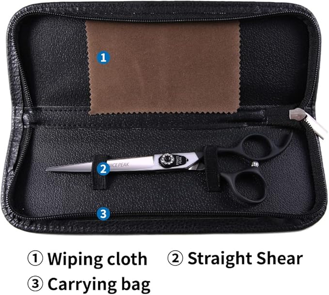 Fenice Peak 7.5'' Dog Straight Scissors For Grooming Pet Hair Cutting Shears 440C Stainless Steel Black Non-Slip Handle Sharp Blades Professional Pet Trimming Scissors for Cats