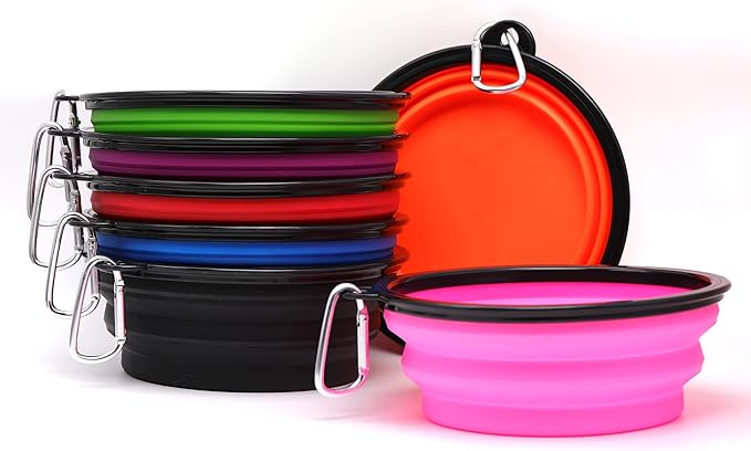 2 Pack Dog Bowl Pet Collapsible Bowls with Clasp Puppy Travel Bowl Portable Cats Water Food Dish for Walking Parking Outdoors Traveling
