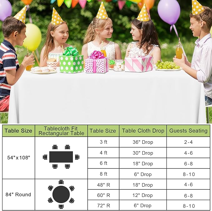 Smiry Disposable Table Cloth 12 Pack, 54 x 108 Inch Waterproof Plastic Tablecloth, Decorative Rectangle Table Covers for Party, Birthday, Picnic, White