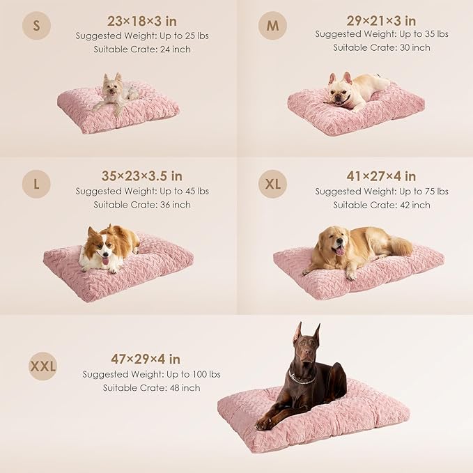 EHEYCIGA Washable Small Dog Bed for Crate 23x18 Inch, Reversible Kennel Pad for Puppy Weight Up to 25 lbs, Plush and Comfy Pet Sleeping Mat, Pink