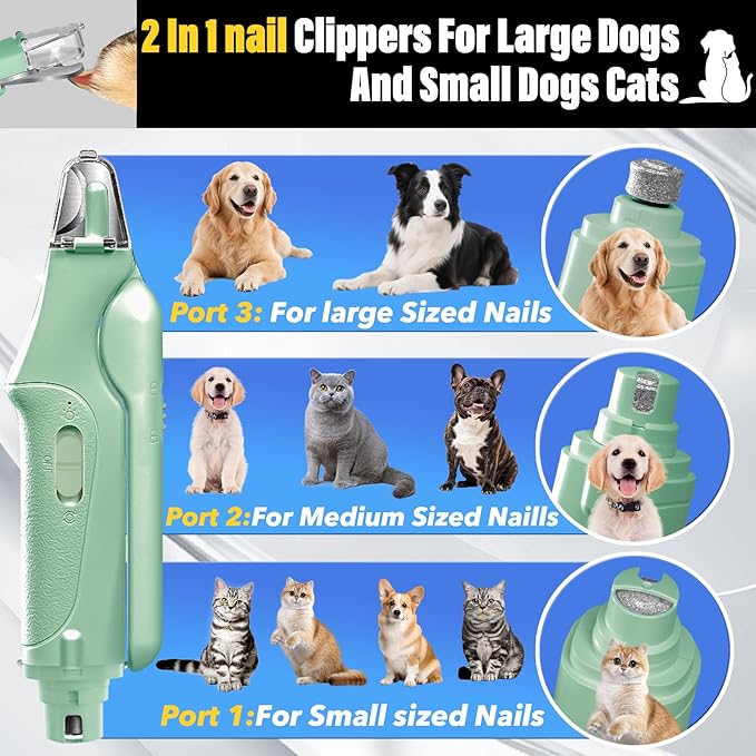 2-in-1 Cat Nail Clippers & Dog Nail Clippers Trimmers for Large Medium Small Dogs Cats Claw Trimmer Quick Sensor and Safety Guard USB Rechargeable with 2 LED Lights Dogs Nail Trimmer
