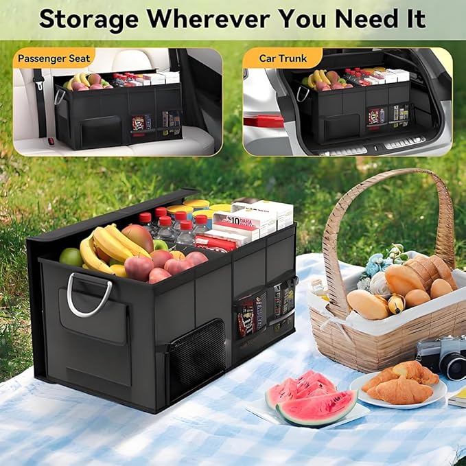 Oxford Material Car Trunk Storage Box Multifunctional Organizer Waterproof and Stain-Resistant Foldable Multi-Compartment Design with Handle for Car Trunk Storage Camping Gear Box Daily Storage.