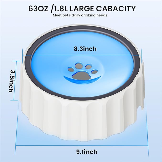 FORWH Dog Small Animals Water Bowl No Spill 70oz/2L Large Capacity Dispenser Non Slip No Splash Small Animals Bowl Pet Slow Feeder No Drip Dog Water Bowl on Vehicle for Dogs and Cats - Blue