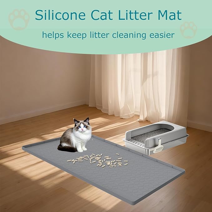 Cat Litter Mat for Litter Box, Silicone Large Cat Litter Trapping Mat - 40x28 in, Waterproof & Non-Slip, Durable & Easy Clean, Gray