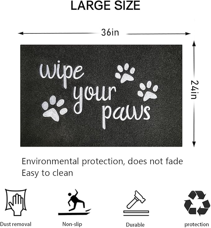 Large Outdoor Front Door Mat Wipe Your Paws Doormat Inside Outside Mats Entryway Welcome Mats Non Slip Rubber Backing Funny Indoor Door mats Dog Mat for Porch, Black 36 x 24 Inch