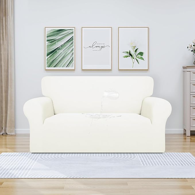 PureFit 100% Dual Waterproof Couch Cover Slipcovers for Couches and Sofas - Stretch Non Slip Fleece Sofa Covers Washable, Leakproof Furniture Protector for Kids, Pets, Dog (Loveseat, Beige)