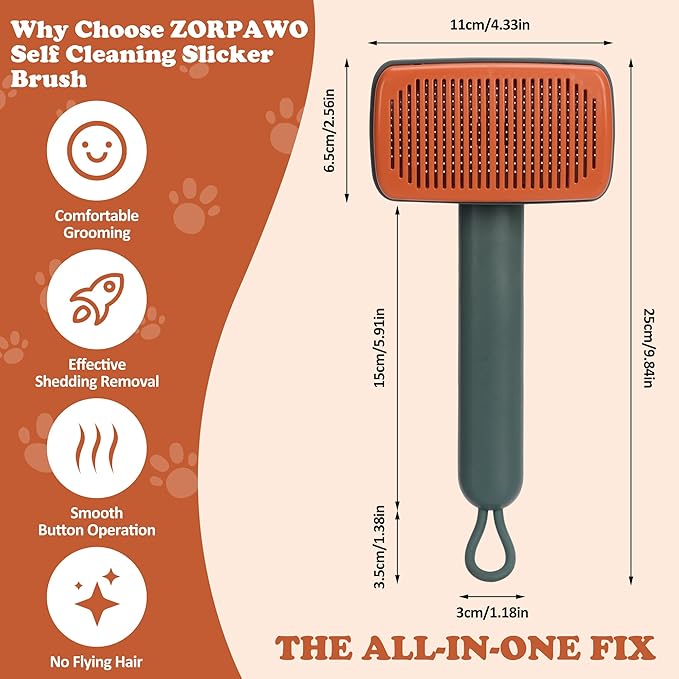 ZORPAWO Self Cleaning Slicker Brush - Skin Friendly Pet Shedding Brush for Dogs, Cats, Puppies, Long & Short Hair, Painless Deshedding & Massaging Tool(Green)