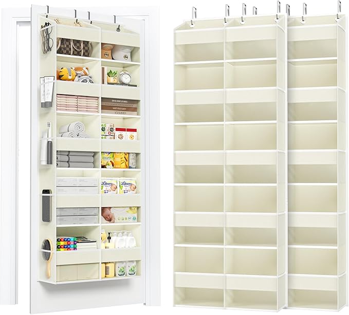 PureSpace 2 Pack 5-Tier Over The Door Organizer with 10 Side Mesh Pockets & Clear Windows, 80 lb Weight Capacity Hanging Storage for Bathroom, Bedroom, Nursery, Kitchen, Organize Toys, Shoes, Diapers