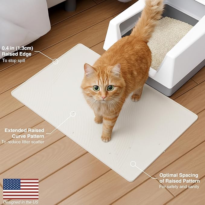 BANLYEO L Cat Litter Mat - 34x22 in, Water Proof, US Designed Kitty Litter Trapping Mat, Easy to Clean, Scatter Control, Odorless, Less Mess and Clean Floors, Pet Supplies for Indoor Cats, Warm Beige