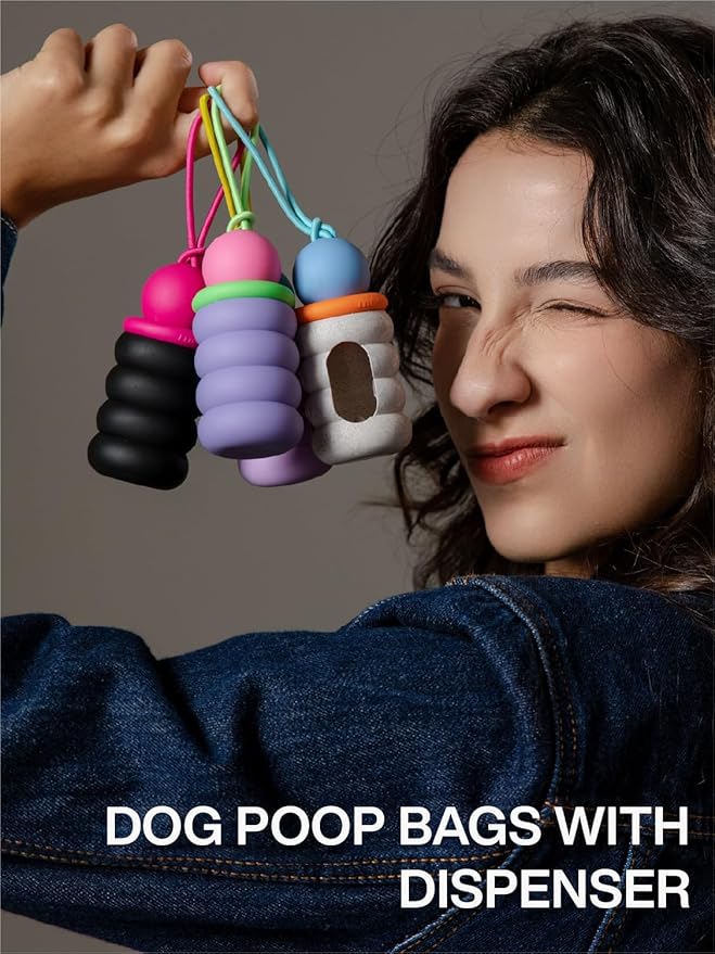 Maogoublue Dog Waste Bag Dispenser Pet Poop Bags Holder for Leash Lightweight Doggie Waste Bags Dispensers with Leash Attachment Includes 15 Bags (Purple)