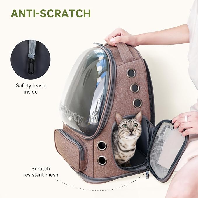 Cawypety Cat Backpack Carrier, Breathable Cat Carrier Large Space Bubble Pet Backpack for Kitty Small Dog up to 15lbs, Transparent & Foldable Pet Carrier for Travel Hiking
