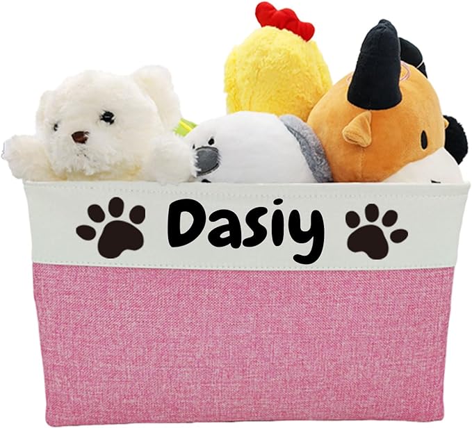 CPAKOWLGOO Personalized Dog Toy Basket Large Custom Dog Toy Box Foldable Dog Gift with Pet's Name for Clothing,Stuff