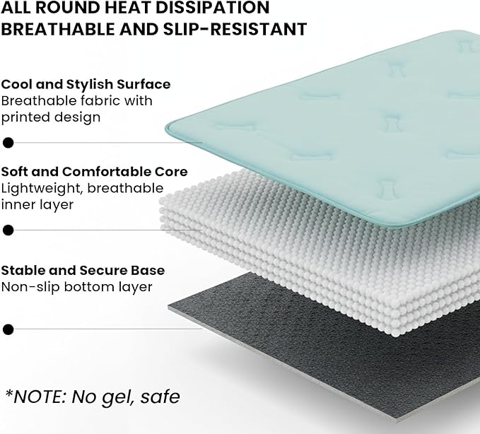 Cooling Pet Mat – 31x28.5 Dog or Cat Cool & Comfy, Soft Breathable Self-Cooling Pad, Pet-Safe, Durable, Perfect for Hot Weather, Naps, Crates, Cars, Couch, Washable, Take Anywhere, Blue