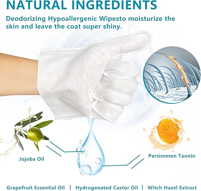 L&W BROS. Pet Wipes Gloves - Safe, Alcohol-Free, and Individually Packaged for Convenient Grooming Disposable Premium Flush-Free Dog Wipes Cleaning Deodorizing Hypoallergenic Wipes(Unscented 12PC)