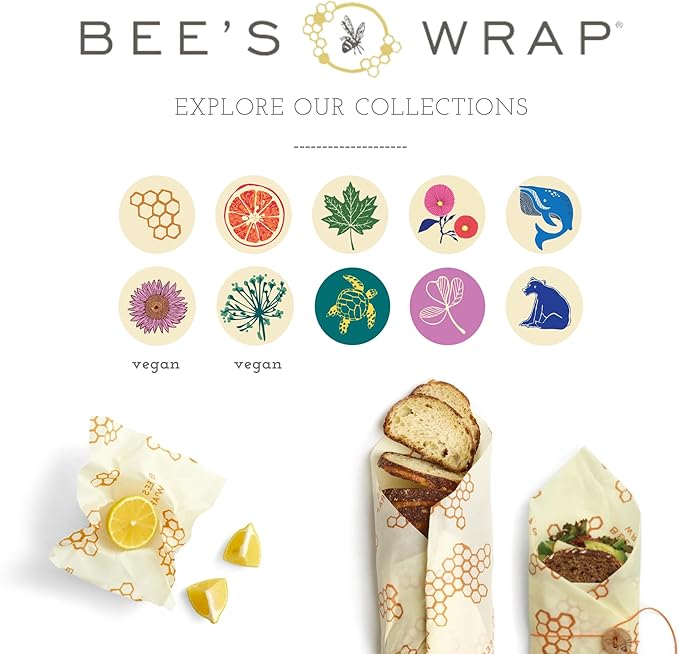 Bee's Wrap Vegan Beeswax Wraps for Food - Cut to Size 14x52" Wax Paper Roll - Made in USA Reusable Waxed Paper Bowl Covers, Organic Eco-Friendly Alternative to Aluminum Foil, Herb Garden