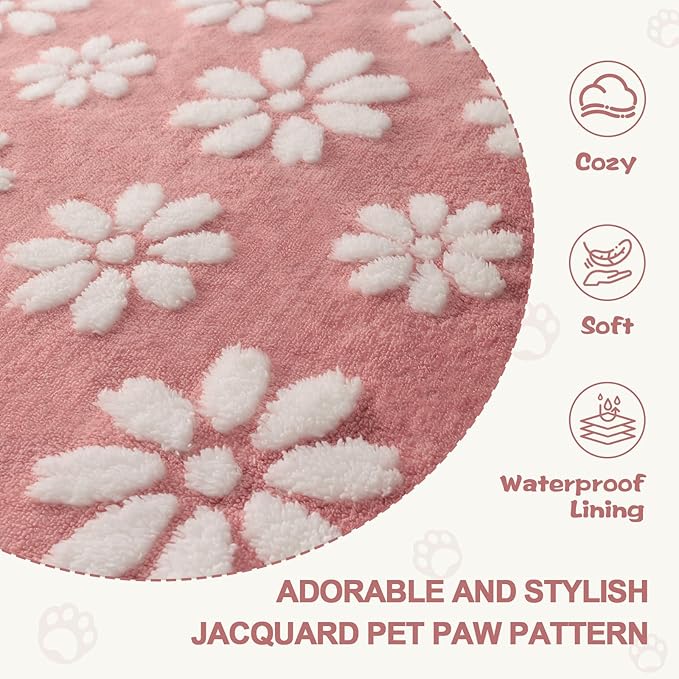 Yaning Waterproof Blanket for Dog Puppy Cat, Cute 3D Textured Flower Dog Blanket for Bed Couch Sofa, Soft Liquid Pee Proof Furniture Protector, 30"x40", Pink