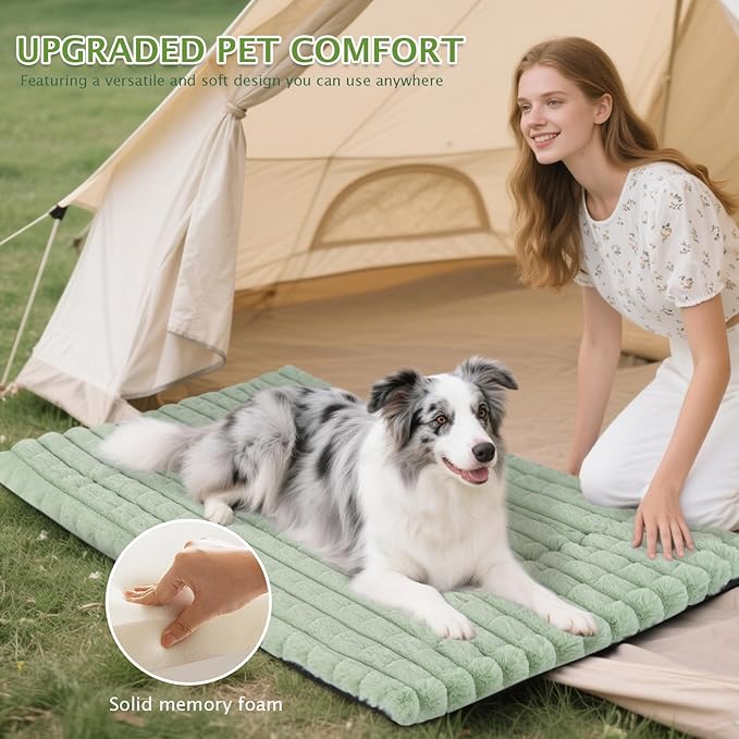 BVAGSS Dog Bed Washable Crate Mattress,Anti-Slip Memory Foam Soft Warm Pet Cushion for Small Medium Dogs, Calming Fluffy Sleeping Kennel Pad XH082 (30''x20'',Green)