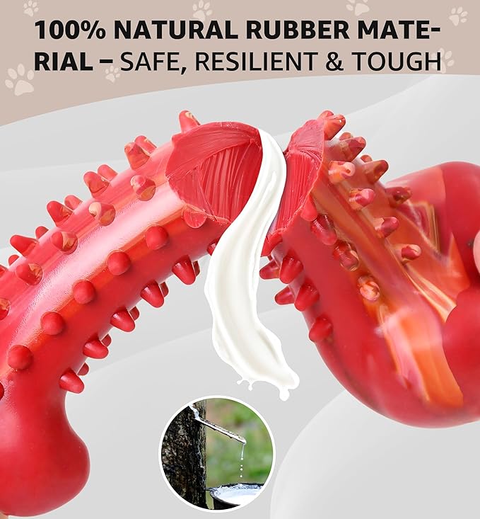 IPTPAS Dog Chew Toy for Aggressive Chewers, Tough Natural Rubber Bone with Irresistible Beef Flavor, Long-Lasting Teeth Cleaning & Reduce Boredom, Durable Dog Dental Toy for Small Medium Large Breeds