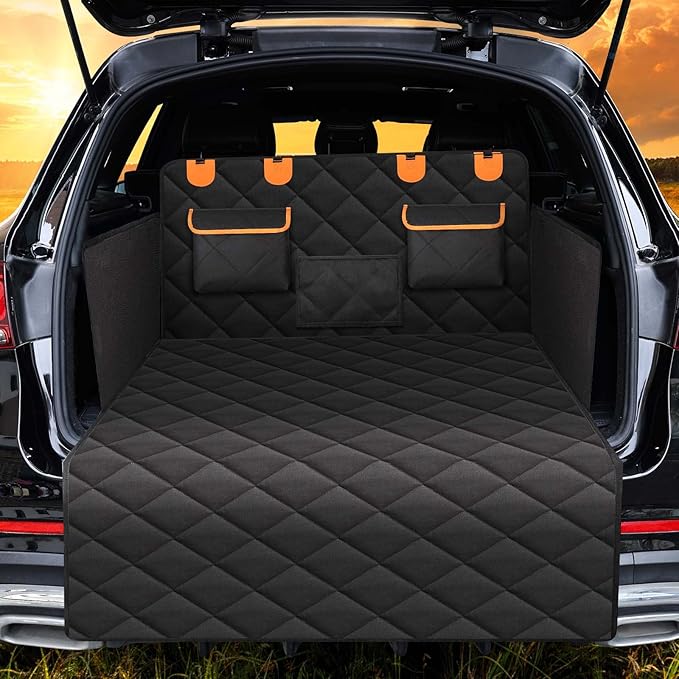 EasyHaWei 4-in-1 SUV Cargo Liner for Dogs, Non-Slip Water Resistant Pet Trunk Mat with Side Flaps Protector & Back Seat Organizer, Dog Backseat Cover for SUVs Vans（54" W x 88" L）