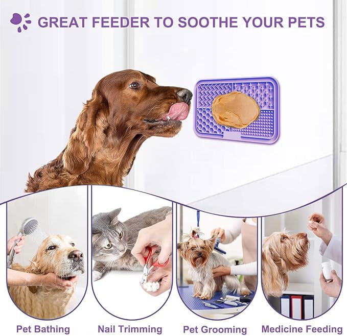 Licking Mat for Dogs & Cats with Suction Cups, 1 Pack Dog Slow Feeder Lick Pat for Anxiety Relief, Dog Toys Feeding Mat for Butter Yogurt Peanut, Pets Bathing Training Grooming Mat