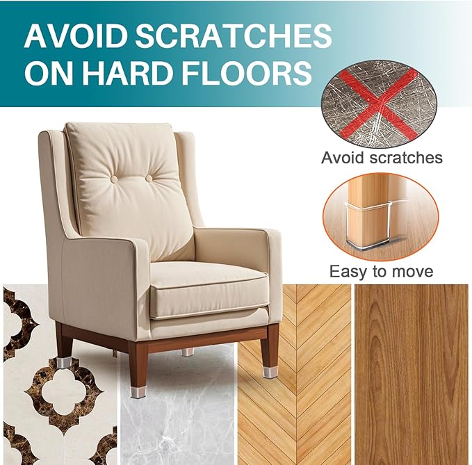Ansible 24 Pcs Chair Leg Floor Protectors Square, Silicone Felt Furniture Leg Pads Caps Covers for Hardwood Floors (Fit:3/4" to 1-1/16")