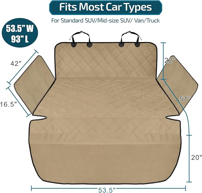 F-color SUV Cargo Liner for Dogs - Waterproof Pet Cargo Liner with Side Flaps, Comfort Dog Cargo Cover with Bumper Flap, Scratchproof Non-Slip Large for Full-Size SUVs Vans, 55 x 93 Inch, Khaki