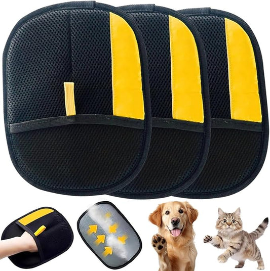 Electrostatic Pet Hair Removal Gloves for Cats & Dogs–Upgraded Reusable Magic Brush Tool for Quick Wiping on Couch, Carpet, Laundry, Car Seat & Pet Beds(3PC-Yellow