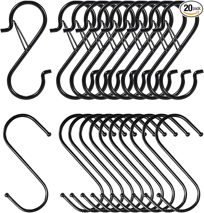 20 Pcs S Hooks for Hanging Heavy Duty,3.5-inch Heavy Duty Metal S Hook with Safety Buckle,Non Slip S Shape Hooks,S Hook for Hanging Plants,Closet,Kitchen Utensil,Pots,Pans,Cups,Towels,Bags