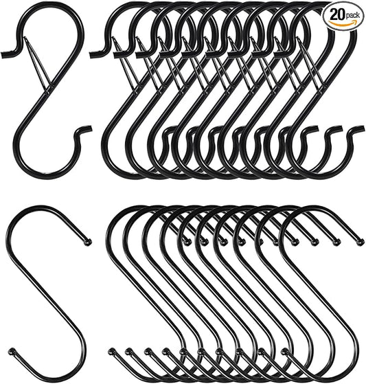 20 Pcs S Hooks for Hanging Heavy Duty,3.5-inch Heavy Duty Metal S Hook with Safety Buckle,Non Slip S Shape Hooks,S Hook for Hanging Plants,Closet,Kitchen Utensil,Pots,Pans,Cups,Towels,Bags