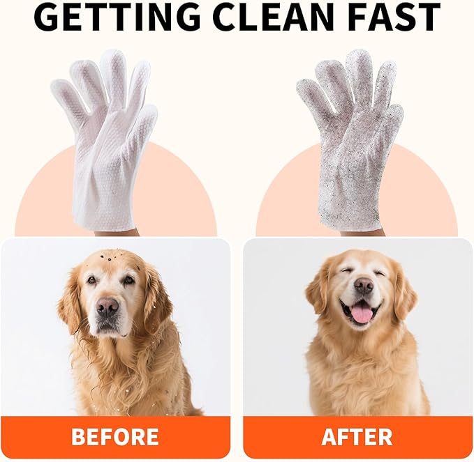 Pet Glove Wipes for Dogs and Cats, Cleaning & Deodorizing Grooming Gloves for Daily Care and Traveling, Dog Wipes Washing Gloves Rinse Free, 18 PCS