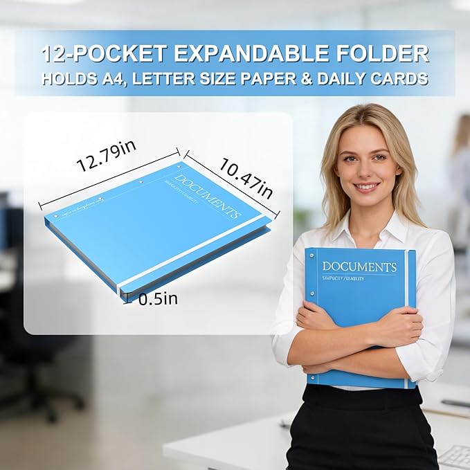 Important Document Organizer, Portable Document Holder for Papers, Passports, Birth Certificates, Expanding Folio for Home, School, Office Supplies, Letter Size