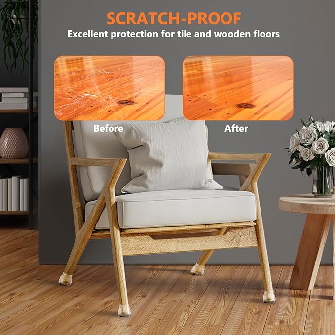 16pcs Round Chair Leg Floor Protectors, Felt Pads Chair Leg Protectors for Hardwood Floors, Silicone Furniture Feet Cups Covers Felt Pads, Prevents Scratches & Reduce Noise, Clear, Small