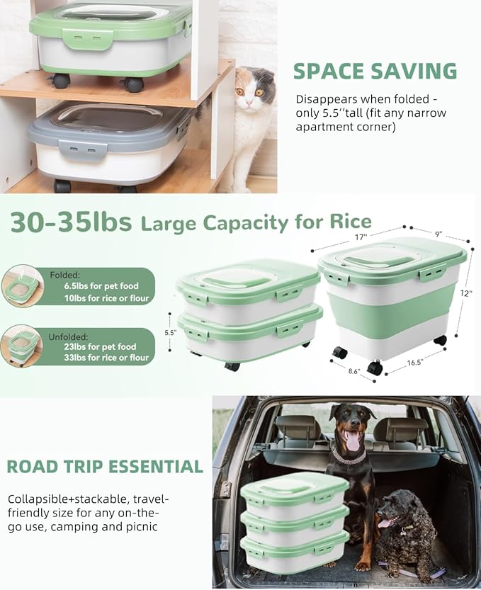 DDMOMMY 20-23 Lbs Dog Food Storage Container - Collapsible Dog Food Container with Attachable Casters and Scoop,Small Container,Pet Food Storage Containers to Keep Dry Food Fresh,Easy to Move