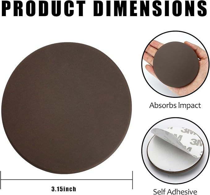 3.15" Large Wall Door Handle Stopper, 8PCS Brown Self Adhesive Wall Protector Rubber Door Bumpers, Solution for Stopping Damage from Doors Knobs, Shock Absorbent and Noise Reduction