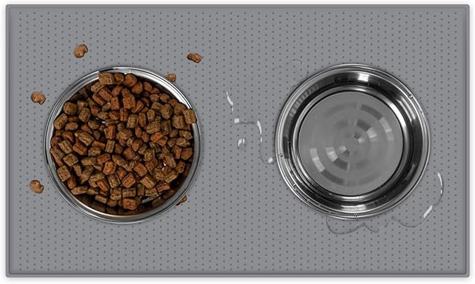 Premium Silicone Dog Food Mat,Dog Bowl mat, Pet Food pad- Anti-Slip Pet Food Mat for Dogs and Cats - Waterproof and Easy to Clean Gray -24 * 16IN