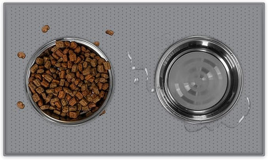 Premium Silicone Dog Food Mat,Dog Bowl mat, Pet Food pad- Anti-Slip Pet Food Mat for Dogs and Cats - Waterproof and Easy to Clean Gray -24 * 16IN