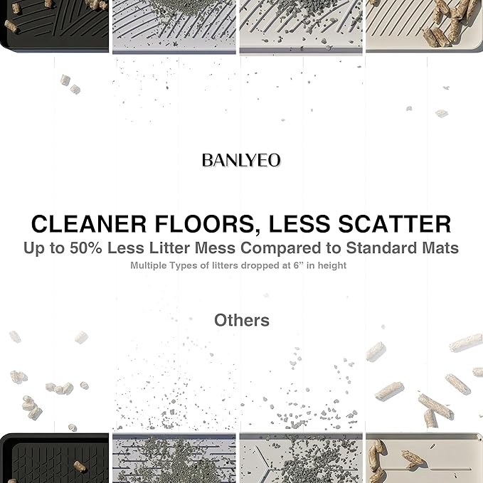 BANLYEO L Cat Litter Mat - 34x22 in, Water Proof, US Designed Kitty Litter Trapping Mat, Easy to Clean, Scatter Control, Odorless, Less Mess and Clean Floors, Pet Supplies for Indoor Cats, Dark Gray