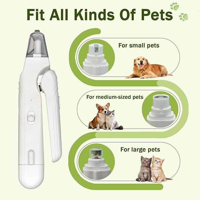 2-in-1 Dog Nail Grinder & Dog Nail Clippers Trimmers for Large Medium Small Dogs Cats Pets Claw Trimmer with LED Lights (White)