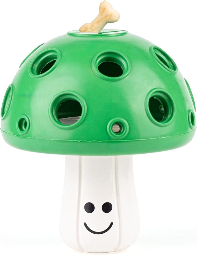 Eco Rubber Large Magic Shroom Puzzle Enrichment Toy - Green - Long Lasting Dog Treat Toys for Aggressive Chewers Strong Dog Toy for Dogs Durable Puppy Chew Toys