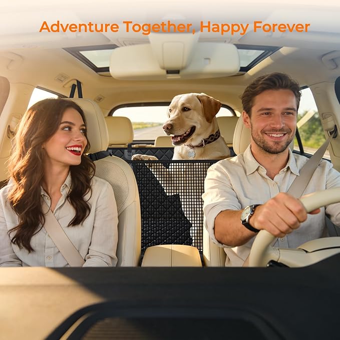 URPOWER Back Seat Extender for Dogs - Large Hard Bottom Dog Car Seat Cover Holds 550lbs, Waterproof Comfortable Dog Hammock Pet Bed with High-Density Foam Non-Slip Backseat Protector for Cars, SUVs