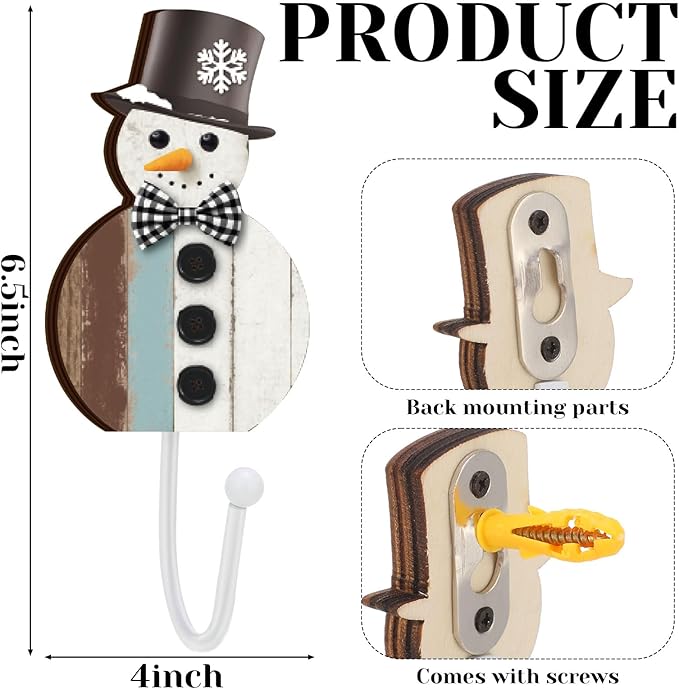 Weysat Christmas Stocking Holder Set of 4 Christmas Stocking Hooks Snowman Wall Hooks for Towel White Key Holder Bathroom Decor Rustic Decorative for Living Room Bathroom