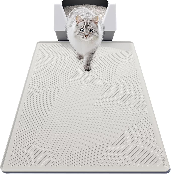 BANLYEO XL Cat Litter Mat - 40x30 in, Water Proof, US Designed Kitty Litter Trapping Mat, Easy to Clean, Scatter Control, Odorless, Less Mess and Clean Floors, Pet Supplies for Indoor Cats, Beige Gray